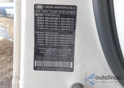 2008 Land Rover Range Rover Sport Hse z USA, uszkodzony, nr VIN SALSF25408A147531